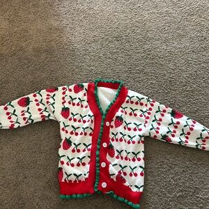 Kids Strawberry and Cherry Cardigan - Red and Green